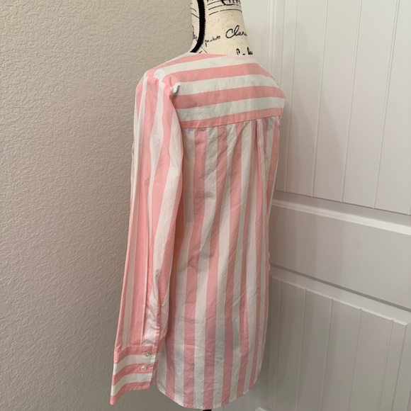 J. Crew Thomas Mason Pink and White Striped Shirt sz S - Picture 3 of 7